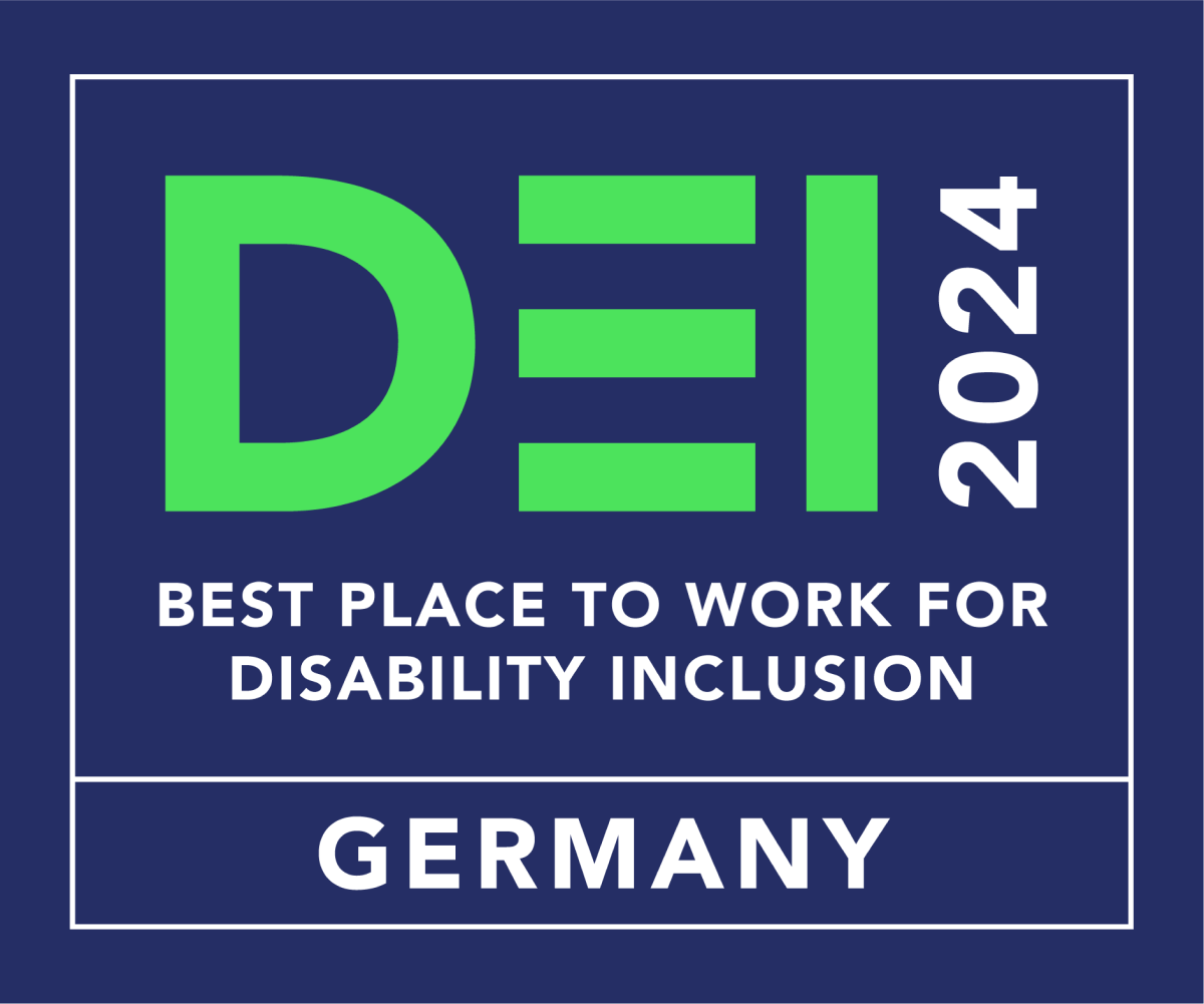 Digital certificate from Disability:IN displaying ‘Disability Equality Index 2024: Best Place to Work for Disability Inclusion, Germany’.